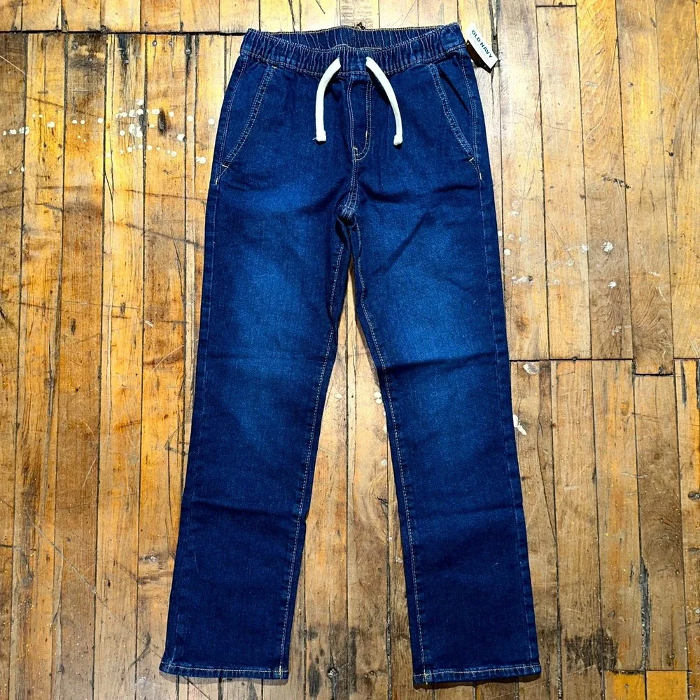 Old Navy Jeans Boys Large Blue Denim Regular Straight Leg Dark Wash Drawstring